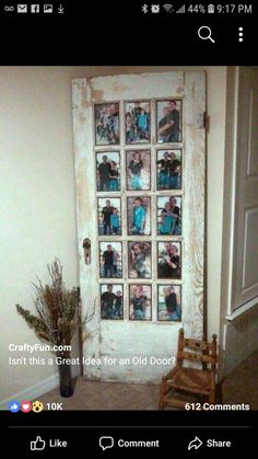 an old door with pictures on it