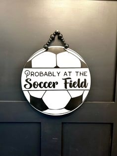 Probably at the soccer field 14” door hanger / soccer door hanger / modern farmhouse decor / door decor - Salted Words, LLC Soccer Door Hanger, Sports Door Hangers, Doorhanger Ideas, Soccer Wreath, Soccer Centerpieces, Pizza Pan Wreaths, Wood Door Signs, Sign Inspiration, Imagination Station