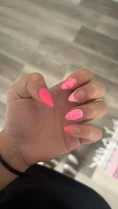 Hot Pink Hoco Nails Almond, Nail Design Inspo Almond, Cute Spring Nails Pink, Hot Pink Nails Acrylic Design, Pink Nails For Hoco, Hot Pink Hoco Nails, Hot Pink Nail Art Designs, Basic Pink Nails, Nail Inspo Designs