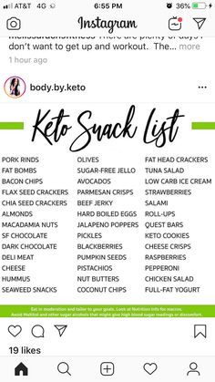 the keto snack list is displayed on an iphone screen, with text below it