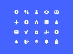 the icons are all white on a blue background, including buttons and other things to see