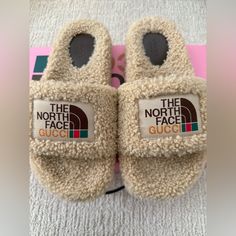 Brand New In Box And Dustbag The North Face X Gucci Wmns Merino Wool Slide 'Butterscotch' Size 39. Limited Edition. Authentic Gucci North Face Slides, North Face X Gucci, Gucci Shoes, Tan Brown, North Face, Merino Wool, The North Face, Dust Bag, Limited Edition