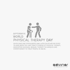 a poster with the words physical therapy day written in white and grey on top of an image of two people shaking hands