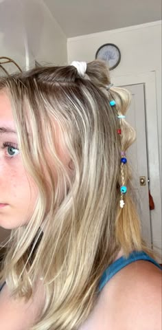 blonde hair, cute hairstyles, fourth of july hairstyle 4th Of July Hair Short, Fourth Of July Beads In Hair, Cute Forth If July Hairstyles, Fourth Of July Hairstyles Easy, 4 Of July Hairstyles