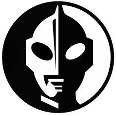 a black and white image of an alien man in a circle with his head tilted down