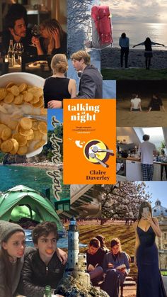 collage of people at an outdoor event with orange and white signs that read talking night