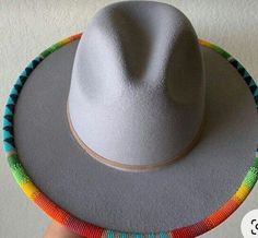 Grey & multicolored  beaded fedora hat/Cowboy Hat with free shipping world wide Ladies Fedora Hat, Fedora Hat, Cowboy Hat, Fedora, Cowboy Hats, Cotton Material, Women's Accessories, Accessories Hats, Cowboy