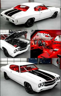 three different pictures of an old muscle car