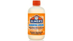 an orange bottle of cleaner on a white background with the words magic liquid in it