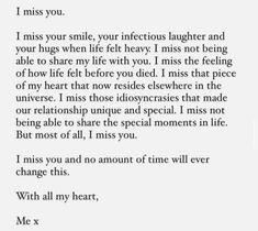 an image of a letter written in black and white with the words i miss you