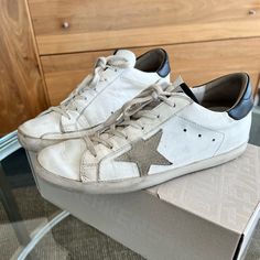 Women’s Golden Goose Superstar Sneakers Size: 39 White-Black-Gold Letter Signature Worn-In Look. Original Box And Dust Bag Included. Made In Italy Golden Goose Superstar, Goose Shoes, Gold Letter, Golden Goose Shoes, Gold Letters, Golden Goose, Shoes Women, Womens Shoes Sneakers, Original Box