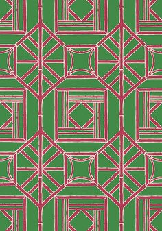 a green background with red and white lines in the shape of rectangles on top of each other