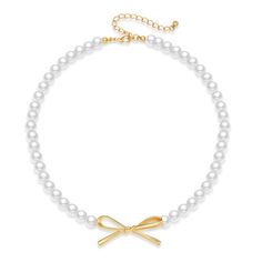 PRICES MAY VARY. 💖It is an enchanting item, a charming pearl necklace with a playful bow pendant, perfect for adding a touch of elegance to your everyday outfits or a special event. 💖This pearls and gold bow necklace measures 17 in, when open from end to end. It has elongated chain links to adjust the length with ease. 💖Crafted from high-quality materials, this bow and pearl necklace is both cute and stylish. The dainty necklaces are matched with various styles of clothes, and you can easily Necklace With Pearls, Bow Pendant, Dainty Necklaces, Buy Pearls, White Pearl Necklace, Bow Necklace, Pearl Jewelry Necklace, Pearl Choker Necklace, Chain Links