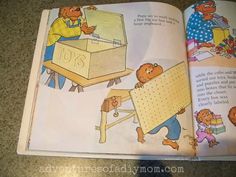 an open children's book showing the story of the berenkable bear