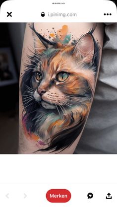 an image of a cat with blue eyes on the arm and leg, done in watercolor