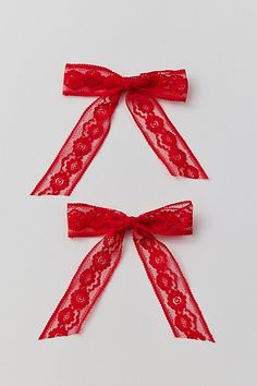 Sweet little hair bows on an easy clip backing. Set of two. Content + Care Set of 2 90% Polyester, 10% brass Spot clean Imported | Mini Lace Hair Bow Clip Set in Red, Women's at Urban Outfitters Lace Hair Bow, Mark My Words, Hair Bow Clip, Hair Ribbons, 5 Gifts, Bow Clip, Bumble And Bumble