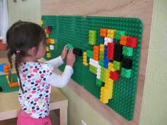 Lego Play Area Sensory Wall, Lego Wall, Church Nursery, Lego Room, Sensory Room, Home Daycare, Daycare Ideas, Kids Play Area