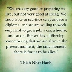 a quote from thich naat hanh about preparing to live, but not very good at living