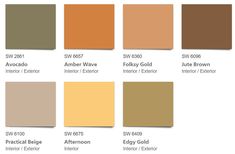 the color chart for different shades of brown, yellow, and oranges in various colors