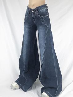 Style: Casual/Street/Hip Pop/Vintage/Y2K/PunkFabric Content: Cotton. PolyurethaneFit Type: Regular fitDescription: Add these classic but retro jeans to your denim wardrobe. Shaped to a straight-leg silhouette. features paneled seam detail at front & back. and has functional pockets design. ended with a button zip fly to the front. SIZE WAIST (Inches) HIPS (Inches) Outseam (Inches) S 26.77 37.01 41.34 M 28.35 38.58 41.73 L 29.92 40.16 42.13 Baggy High Rise Vintage Flare Jeans, Retro Baggy Full-length Jeans, Vintage High-rise Baggy Flare Jeans, Vintage High Rise Baggy Flare Jeans, Non-stretch Retro Jeans, Retro Flare Jeans For Spring Streetwear, Retro Baggy Mid-rise Jeans, Vintage Baggy Blue Jeans, Retro Wide Leg Flare Jeans For Streetwear