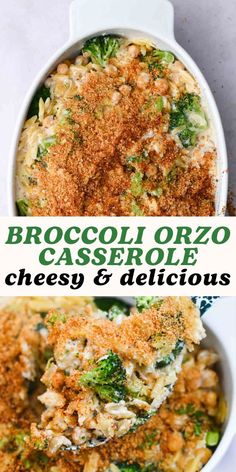 broccoli orzo casserole with cheese and delicious crumbs