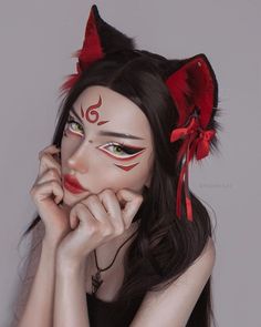 Kitsune Makeup Halloween, Kitsune Eye Makeup, Fox Makeup Look, Kitsune Makeup, Kitsune Costume, Anime Makeup Looks, Cosplay Makeup Anime, Anime Makeup Ideas, Kitsune Cosplay