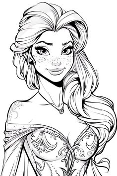 the princess aurora from disney's frozen world coloring page with her long hair and big eyes