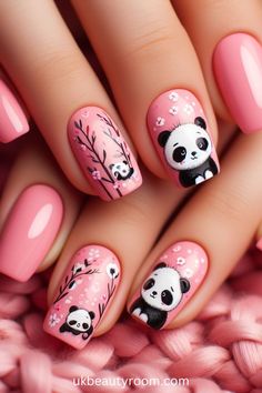 21 Pink Nail Ideas for a Gorgeous Manicure in 2024 Gal Nails Ideas, Panda Nails Designs, Panda Nail Art Design, Girly Gel Nails, Milan Nails, New Trendy Nail Art Designs, Flamingo Nail Designs, Nail Art Designs Summer 2024, Cute Animal Nails