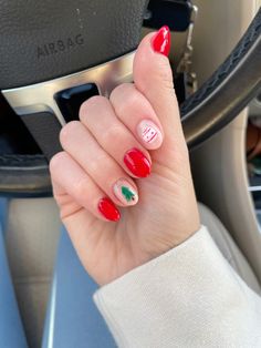 #christmasnails #holidaynails #rednails #bownails  #rednailideas #holiday #christmas #nailsofinstagram #roundnails #shortnails Round Nails, Types Of Nails, French Nails, Holiday Christmas, Winter Nails, Christmas Nails, Red Nails, Short Nails