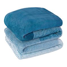 two blue towels stacked on top of each other