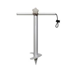 a white pole with a black cord attached to it's end and an object on top of it