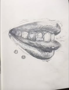 a pencil drawing of an animal's mouth and teeth with bubbles coming out of it