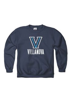 Let your little fan feel like one of the team in this Villanova Wildcats Youth Navy Blue Prep Crew Sweatshirt! They'll love showing off their pride in this Villanova Wildcats Crew Neck Shirt, which features a screenprint Villnova logo with Villanova wordmark below. Blue Long Sleeve Sweatshirt With Ribbed Neckline, Collegiate Crew Neck T-shirt For Winter, Winter Collegiate Crew Neck T-shirt, Collegiate Navy Cotton Top, Collegiate Long Sleeve Fleece Top, Team Spirit Crew Neck Top With Ribbed Cuffs, Collegiate Fleece Tops For Fall, Blue Cotton Sweater With Ribbed Neckline, Navy Varsity Top For College