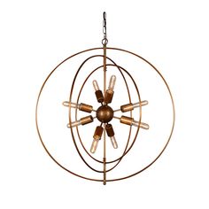 a chandelier with five lights hanging from it's center circle, on a white background