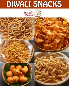 there are many different types of snacks in bowls