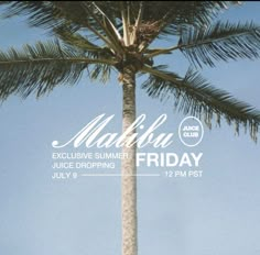 a palm tree with the words mahlu on it and an advertisement for juice dropping