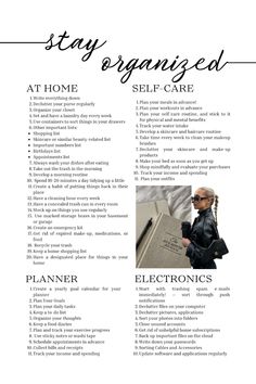 How to get seriously organized, the ultimate guide to get though life with ease. | #stayorganized #selfcare #planner #electronics #bellahadid #lazygirl #girlboss   How to stay Organized | Aesthetic Checklist | White Aesthetic | Organize Your Home | Organize Your Self ⎯ Self Care | Electronics | MacBook | iPhone | Planner | Goals | To-Do-List | Decluttering | Shopping | Workout Plan | Sleep | Food Diary | Plan Your Outfits | Prep Your Meals | Step by Step Guide | Cleaning | That Girl | Glow Up | Skincare | Beauty | Financial Planning | Better version of yourself | Fitness | Personal Growth How To Become Organized Life, Day Off To Do List, Ways To Be More Organized, How To Do Journalling, Self Organization Ideas, Ways To Organize Your Life, Organized Home Vision Board, How To Get Seriously Organized, Organized Life Daily Routines