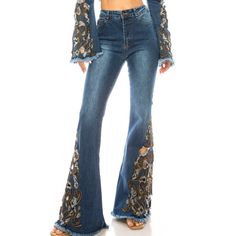 Flare Embroidered Denim Jeans Are Versatile And Stylish. They Have Intricate Embroidery And A Flattering Flare Cut. Available In Sizes S(3/5) To Xl(11/13). Made From 98% Cotton And 2% Spandex. Embroidered Mid-rise Flare Jeans For Fall, Mid-rise Embroidered Flare Jeans For Fall, Embroidered Denim Flare Jeans For Fall, Fall Embroidered Denim Flare Jeans, Medium Wash Bottoms With Floral Embroidery For Fall, High Rise Floral Embroidered Jeans, Mid-rise Fitted Embroidered Flare Jeans, Fitted Mid-rise Embroidered Flare Jeans, High Rise Jeans With Floral Embroidery