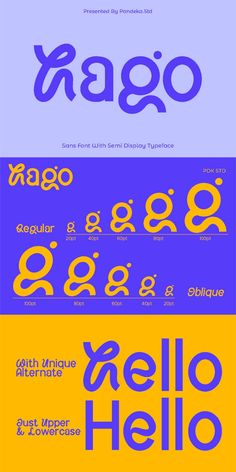 the different types of font and numbers are shown in blue, yellow, and purple