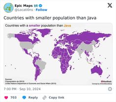 the map shows countries with smaller population than jaavaa, and is now on twitter