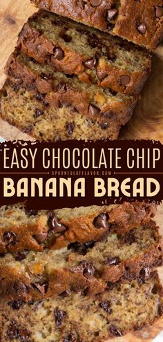 Easy Chocolate Chip Banana Bread, easy quick bread recipes, easy breakfast ideas Easy Chocolate Chip Banana Bread, Strawberry Banana Bread, Paleo Banana Bread, Banana Chocolate Chip Muffins, Cloud Bread