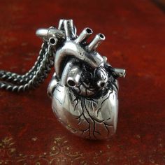 Valentines Day Heart Necklace Jewelry - Heart Necklace - Antique Silver Anatomical Heart on 24" Gunm Anatomical Heart Jewelry, Anatomical Heart Pendant, Anatomically Correct Heart, Anatomical Heart Necklace, Heart Locket Necklace, Heart Shaped Necklace, Anatomical Heart, Funky Jewelry, Heart Locket