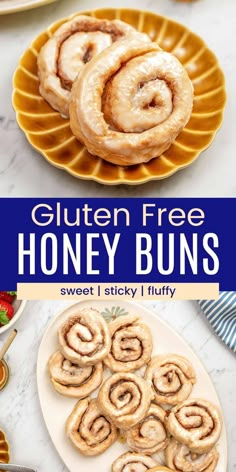 gluten free honey buns on a yellow plate