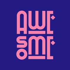 the words awm are in pink and white on a blue background with an arrow