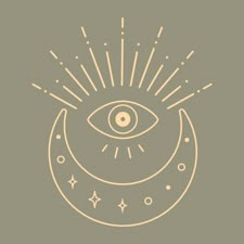 an all seeing eye in the sky surrounded by stars and sunbursts on a gray background