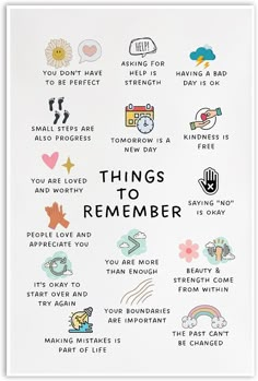 a poster with the words things to remember written in different languages and pictures on it