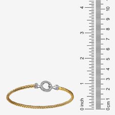 Features: Quick ShipCircumference: 7 1/4 InchJewelry Closure: Hook ClaspSetting: PaveStone Cut: RoundStone Millimeter Measurement: 1.25 Mm Width, 1.25 Mm LengthMetal Color: Two ToneCare: Wipe CleanStone Type: 32 Cubic ZirconiaBracelet Type: Bangle BraceletsMetal: 18k Gold Over SilverCountry of Origin: Imported Yellow Gold Cubic Zirconia Chain Bracelet, 14k Gold Bracelet With Diamond Accents, Classic Gold Chain Bracelet With Diamond Accents, Gold Chain Bracelet With Diamond Accents, Gold Diamond Bracelet With Accents, White Gold Round Diamond Bracelet, Gold Diamond-cut Chain Bracelet, Yellow Gold Bracelets With Diamond Cut Cubic Zirconia, Round Cubic Zirconia Gold Bracelet For Anniversary