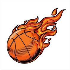 an orange basketball with flames coming out of it's back end and the ball on fire