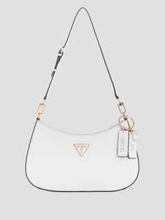 Elevate your handbag collection with this chic shoulder bag crafted in a textured faux-leather construction with an allover Quattro logo print, front icon hardware and a top-zip closure. Cheap Cute Shoulder Bag, Cute Bags Outfit, Shoulder Handbag, Affordable Cute Cream Shoulder Bag, White Baguette Bag, Purses For Women, Hand Bags Aesthetic, Cute White Purse, Bags Cute