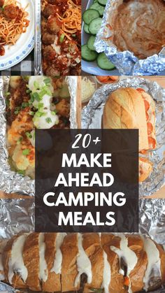 the collage shows different types of camping meals and what they are made with them